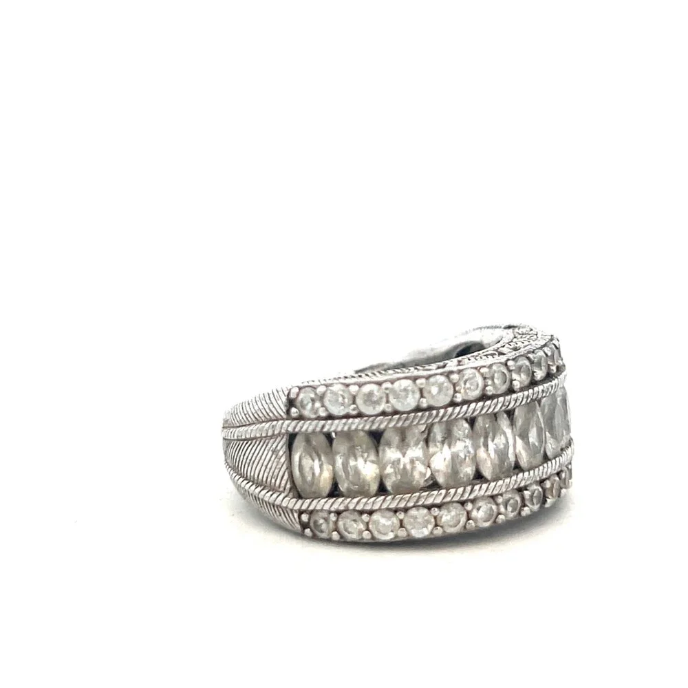 Judith Ripka 925 Sterling Silver Cubic Zirconia Statement Tapered Band Ring